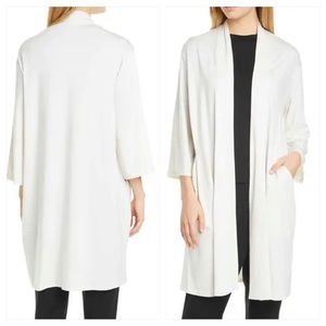 Eileen fisher white tencel stretch open front long cardigan FINAL PRICE